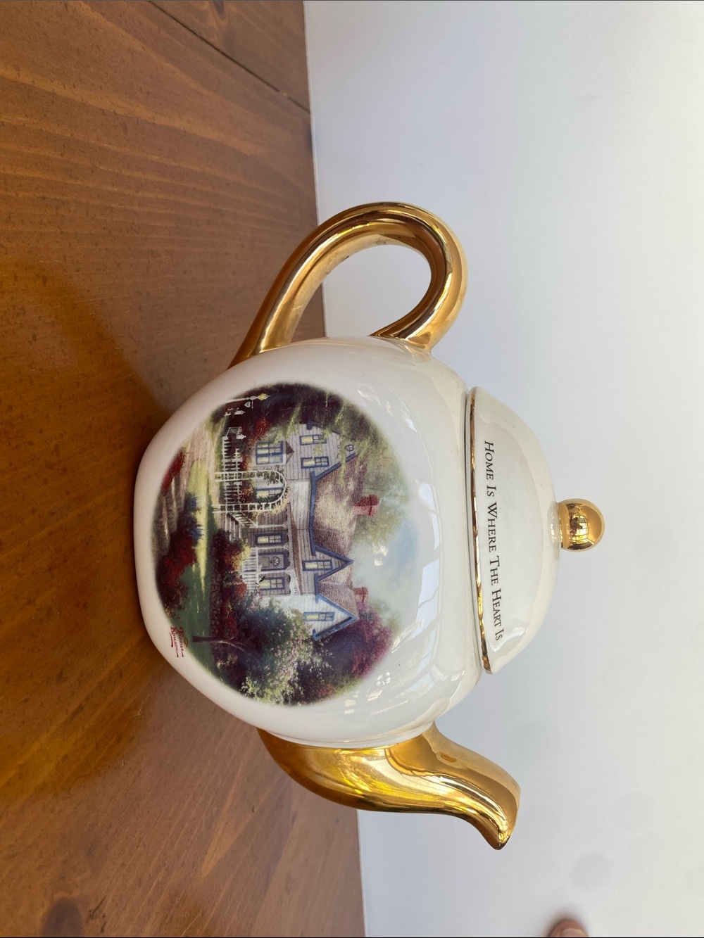 Thomas Kinkade White and Gold Porcelain Teapot